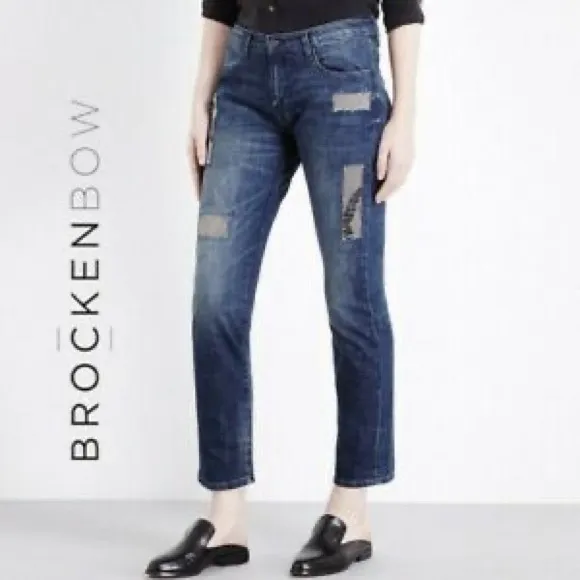 BROCKENBOW Charlotte Boyfriend jeans size 25 light wash beaded Paris designer