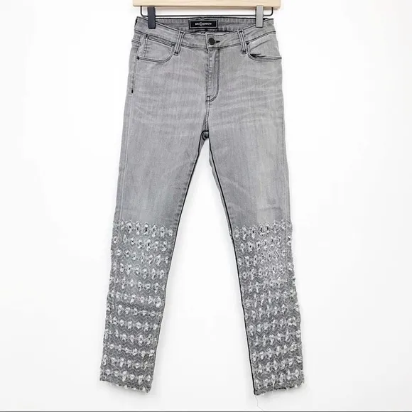 Brockenbow Emma Skinny Jeans Size 28 Women's Gray Distressed Honeycomb Mid Rise