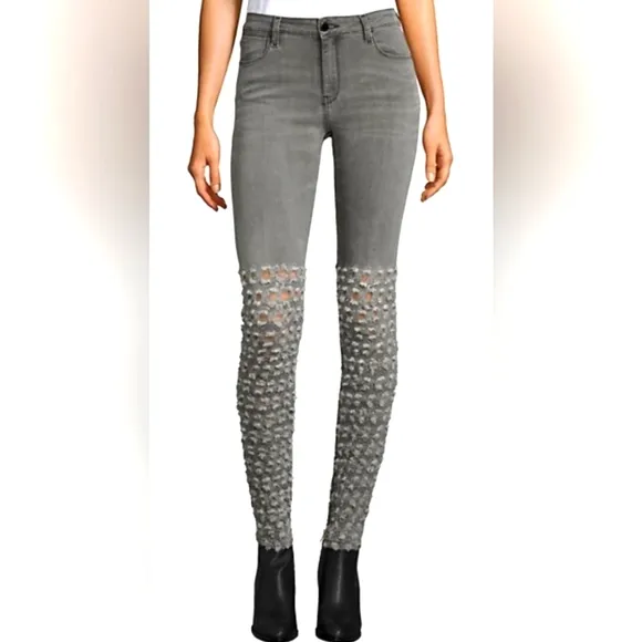 Brockenbow Emma Skinny Al Jarretelle Medium Waist Gray Grey Clair Distressed 26
