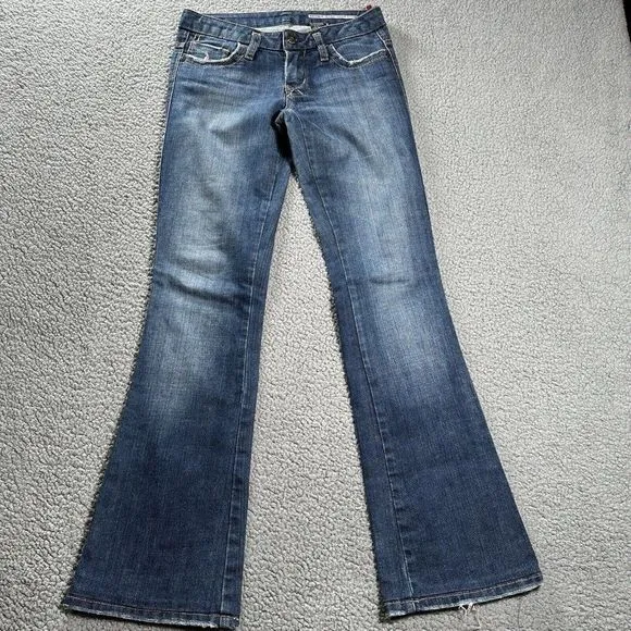 Buffalo Jeans Size 26 Bootcut Aqua X Flare Low Rise Medium Wash Distressed Denim