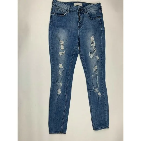 Bullhead Denim Company High Rise Womens Juniors Jeans Skinnest Size 7 Ripped