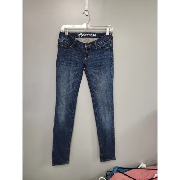 Bullhead Hermosa Women's Size 1 Long Blue Denim Low-Rise Super Skinny Jeans