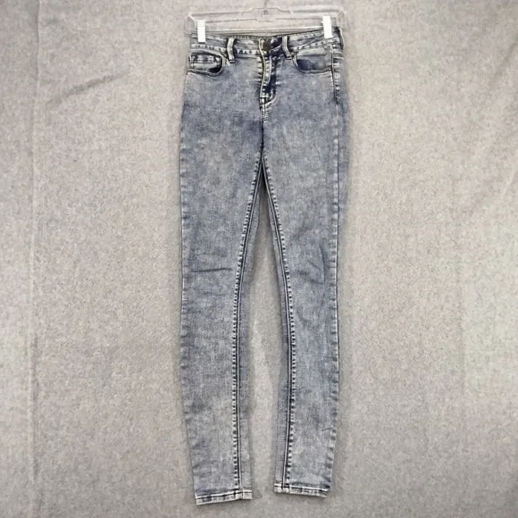 Bullhead Denim Co Acid Wash Blue Jeans High Rise Skinniest Women Juniors Size 1