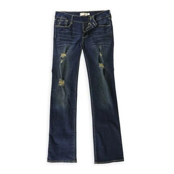 Bullhead Denim Co. Womens Destroyed Boot Cut Jeans, Blue, DM
