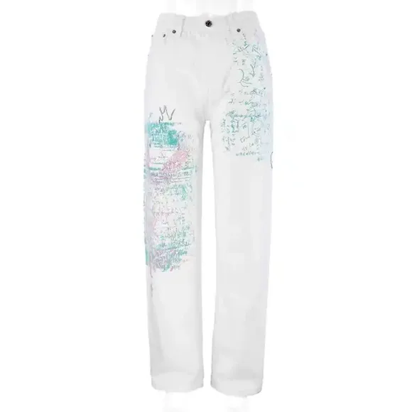 NWT Ladies’ Size 29W Burberry Straight Leg High-rise Jeans Graphic Prints White
          
      NWT