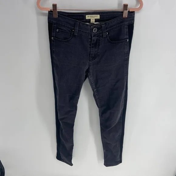 Burberry Black Skinny high rise jean elastic leg stripe womens 26