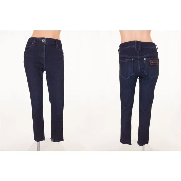 BURBERRY LONDON 27 Thornley Croft Skinny Cropped Leg Jean Zip Hem in Blue Denim