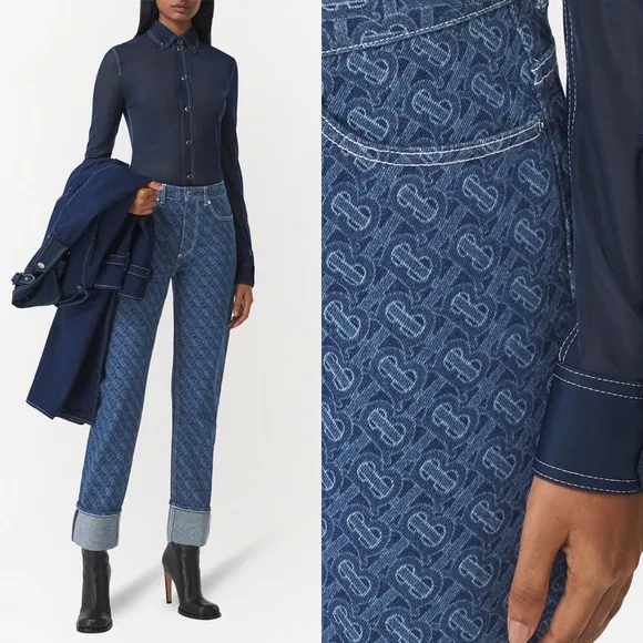 Burberry Marissa Monogram Print Straight Fit Jeans in Blue