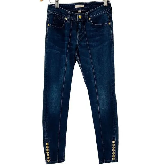 Burberry Brit Kemberton Gold Snap Ankle Dark Wash Skinny Jeans 27