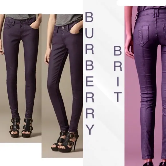 Burberry Brit Westbourne Skinny Ankle Plum Purple Coated Jeans Size 28