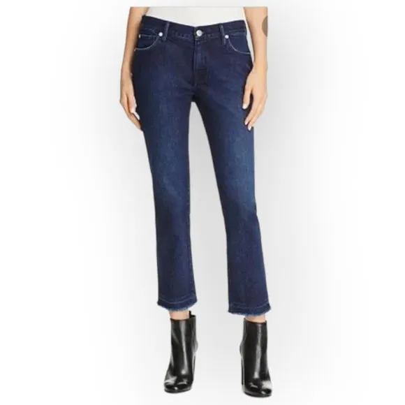 Burberry Slim Crop Jeans Raw Hem Womens 30x26 Dark Blue Wash Straight Leg EUC