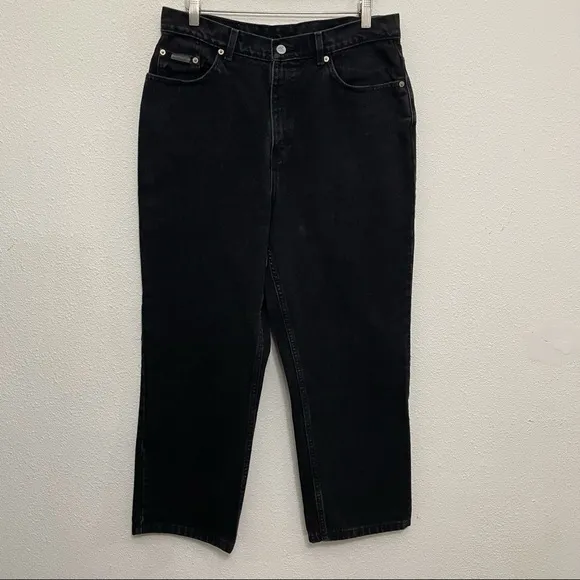 Vintage Calvin Klein Black Denim Wide Leg Jeans 16