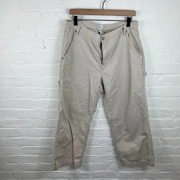 Calvin Klein Women's Straight Leg Cargo Pockets Jeans High Rise Beige Size 12