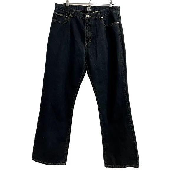 CK Calvin Klein Woman's Size 14 5 Pocket Boot Leg Denim Jeans Black Leg Overdye
