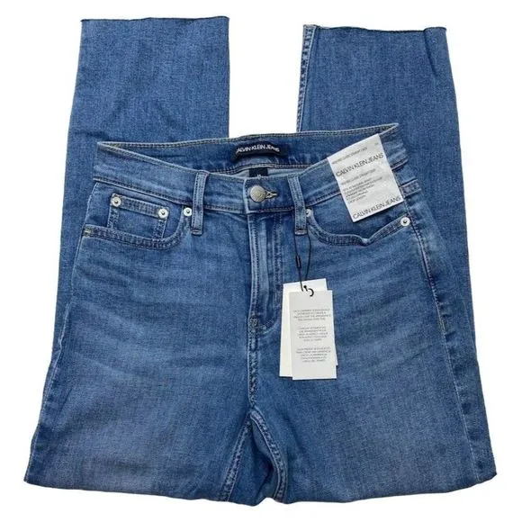 Calvin Klein Straight Crop Jeans Women's 24 Light Blue Distressed Faded Raw-Hem
          
      NWT