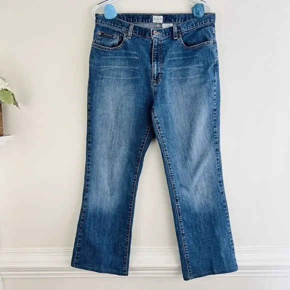 CALVIN KLEIN Womens Size 12 Blue Denim Flat Front Straight Boot Cut Jeans