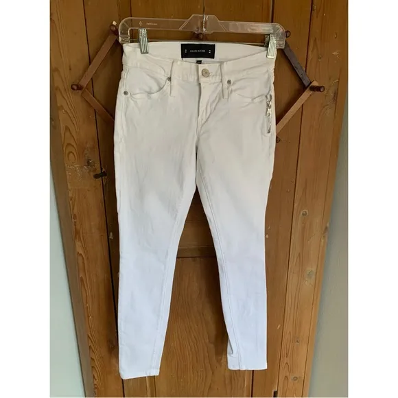 Calvin Rucker white denim 5 pocket skinny jeans