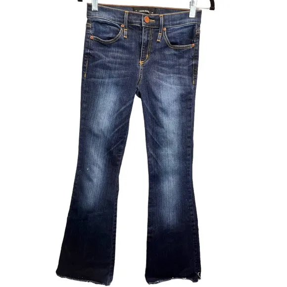 Calvin Rucker Womens Flare Leg Jeans Blue Size 26 Distressed Low Rise Raw Hem