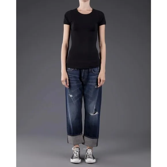 CALVIN RUCKER Jeans Womens Blue Love Me Selvedge Boyfriend Dark Wash Distressed