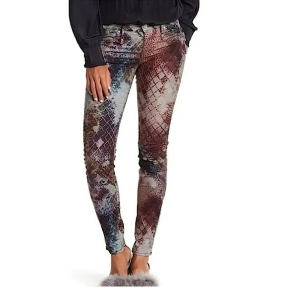 🆕 CALVIN RUCKER Heartbreaker Skinny Fit Ankle Jeans Snake Print Pants Size 24