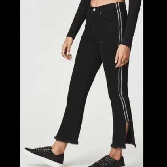 Carmar Black Wash Denim Reflective Side Full Zipper Stripes Raw Hem Jeans