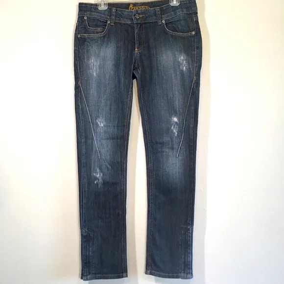CarMar Jeans Distressed Ankle Zipper Dark Wash