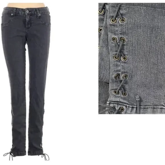 Carmar Lace Up Ankle Gray Skinny Stretch Jeans Size 27