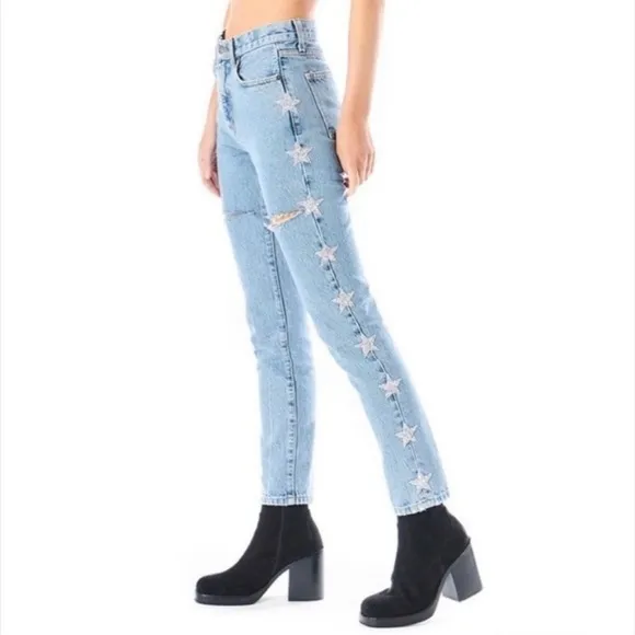 CARMAR Alexander Ezra Rhinestone Star Side Stripe Distressed Jeans, Size 25