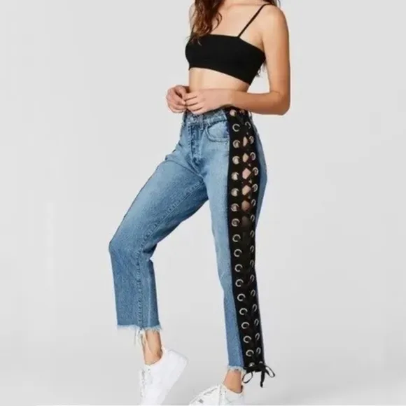 Carmar High Rise Double Side Lace Grommet Jeans [P73]