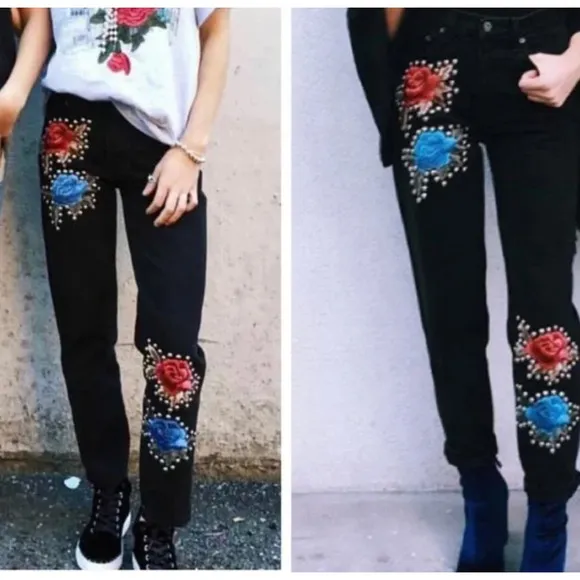 Carmar Rose Embroidered and Studded Straight Leg Jeans 28