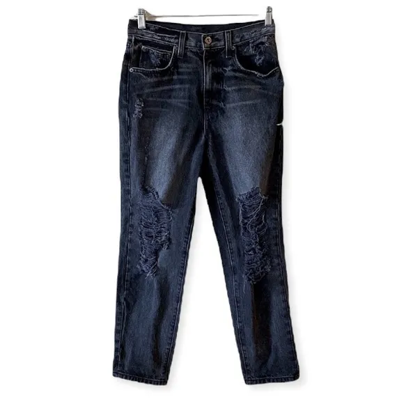 CARMAR black distressed high rise boyfriend jeans