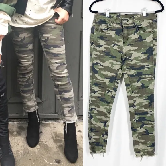 Carmar X LF Camo Camouflage Cropped Raw Frayed Hem Denim Jeans