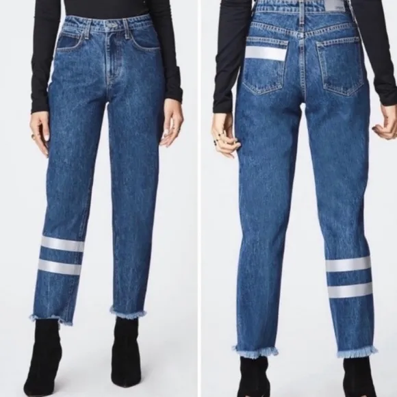 Carmar Boyfriend Jeans Juliet Relaxed Fit High Rise Reflective Stripes Size 28