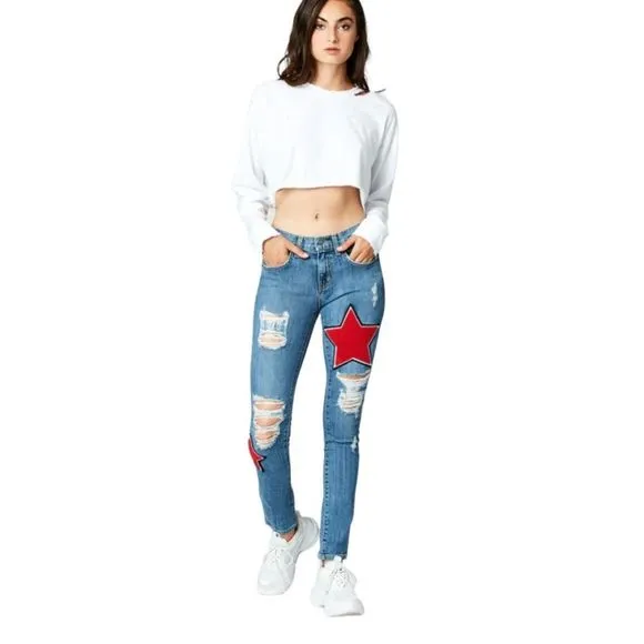 CARMAR KAVERI RYAN Size 26 JEAN WITH TWO RED STAR PATCHES