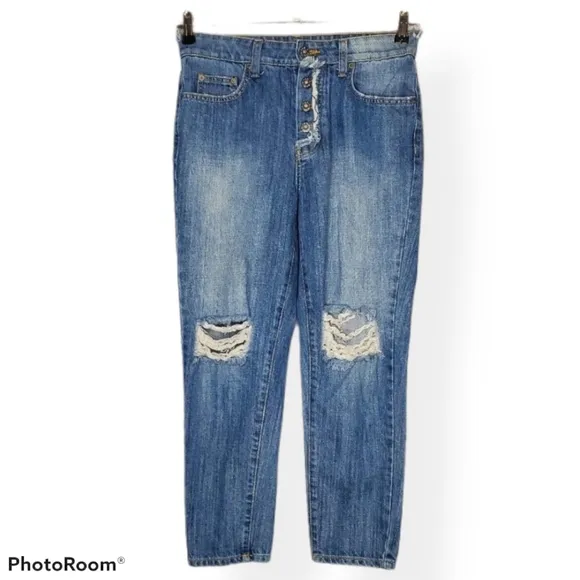 CARMAR High Rise Exposed Button Fly Cropped Jeans