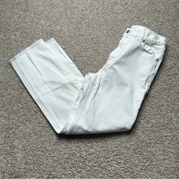 Celine Button Fly Frayed Bottom Straight Leg Jeans