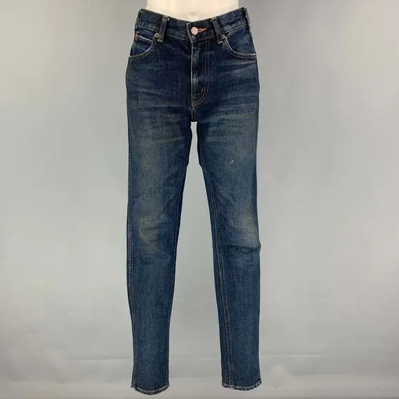 CELINE Dark Blue Cotton Slim Patch Jeans