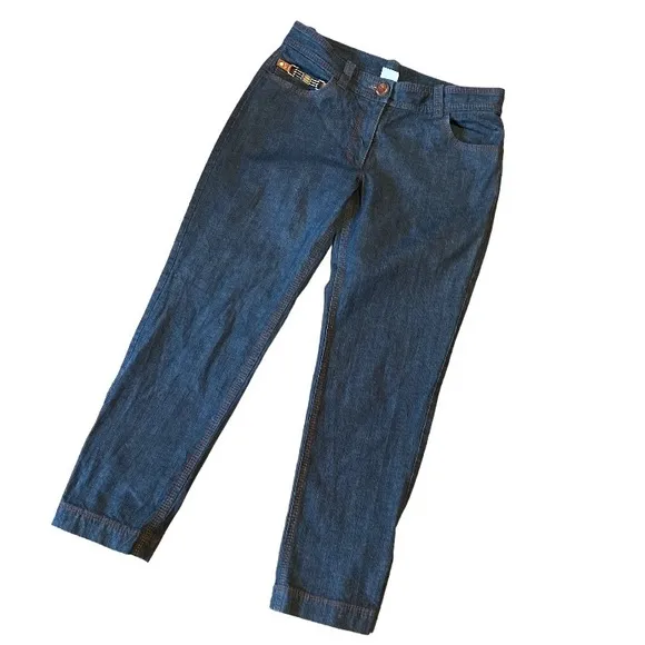 Celine jeans cropped sz 36 small dark denim split detail at hem 6-8 sz