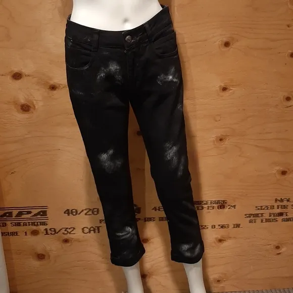 Chanel Black Jeans with White Paint, Size 38, 6 US