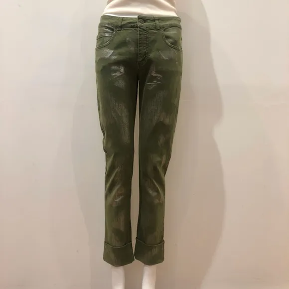 Chanel Green Jeans with Metallic Strokes, Sz 38, 6