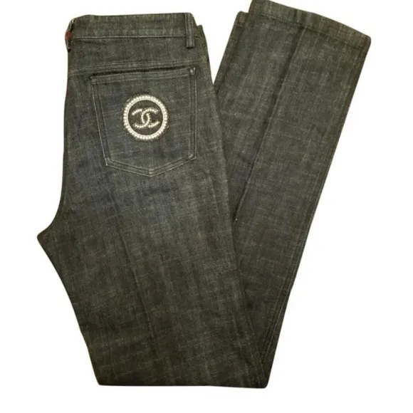 Chanel CC Pearl  Logo High Rise Elegant  Jean's