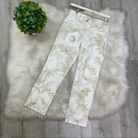 Chanel White Printed Floral Paisley Jeans Cruise 2018 collection