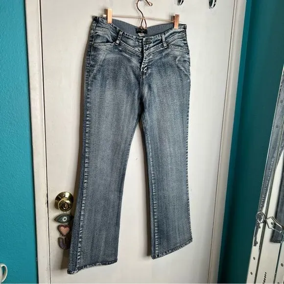 - Chanel vintage acid wash embroidered pockets flare leg