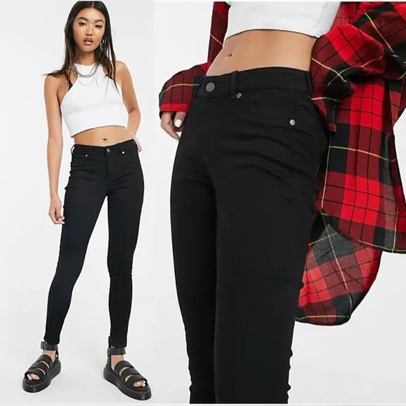 Cheap Monday Mid Rise Spray Zip Black Skinny Jeans 24-25
