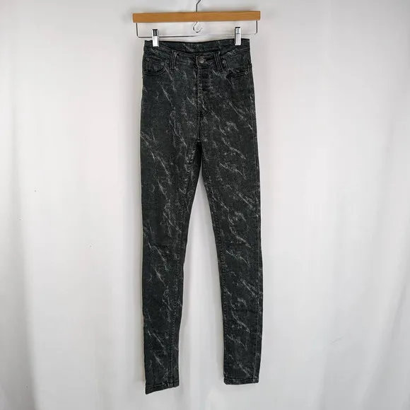 CHEAP MONDAY Acid Wash Gray Green High Waist Skinny Jeans, Size