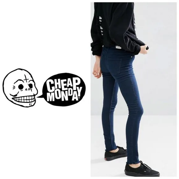 CHEAP MONDAY Distressed Blue Cotton Skinny Jeans
