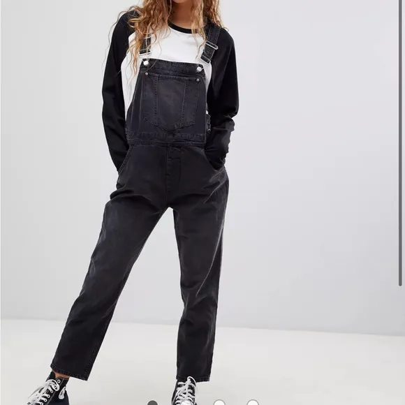 Cheap Monday Black Denim Overalls Frayed Hem Medium