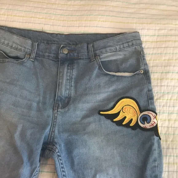 Cheap Monday Unique DIY Jeans with Von Dutch Patchwork