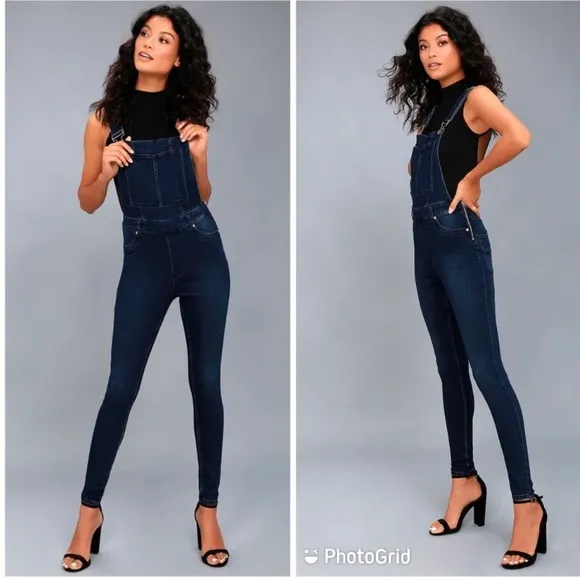 Cheap Monday Dungaree Spray Dark Wash Skinny Denim Overalls size M
