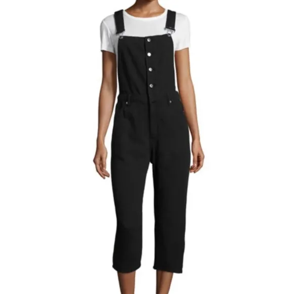 CHEAP MONDAY Black "Later" Denim Jean Dungarees Size Medium Overalls Grunge